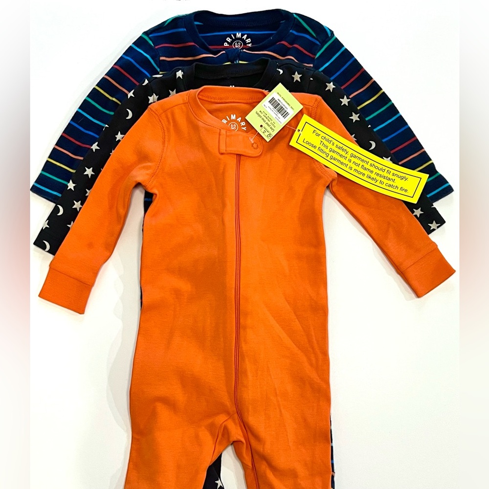 Primary Baby Organic Cotton Footies. Size 6-9 Month. 3 pack.